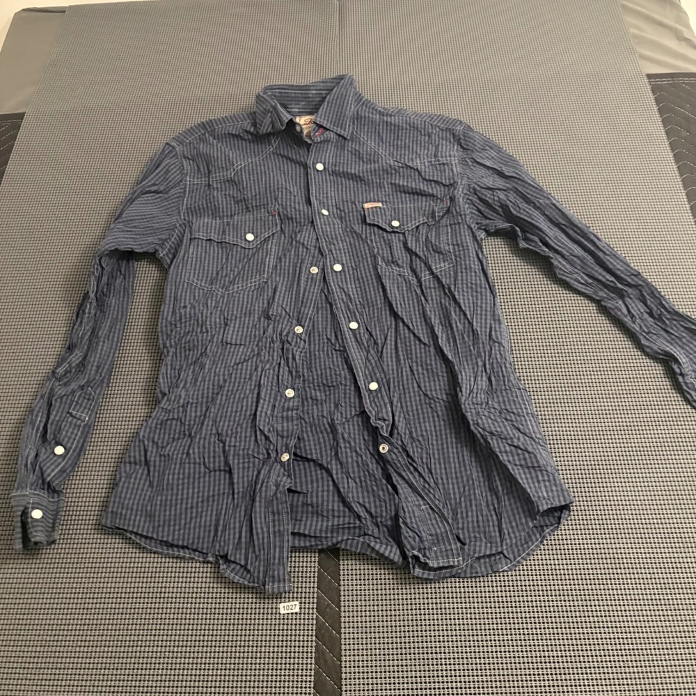 Rafter C Cowboy Collection Mens Blue Check ProFlex45 Western Pearl Snap Shirt S